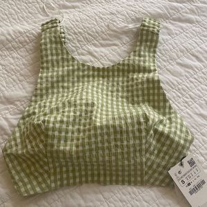 Zara Green Gingham Crop Top size small - new with tags